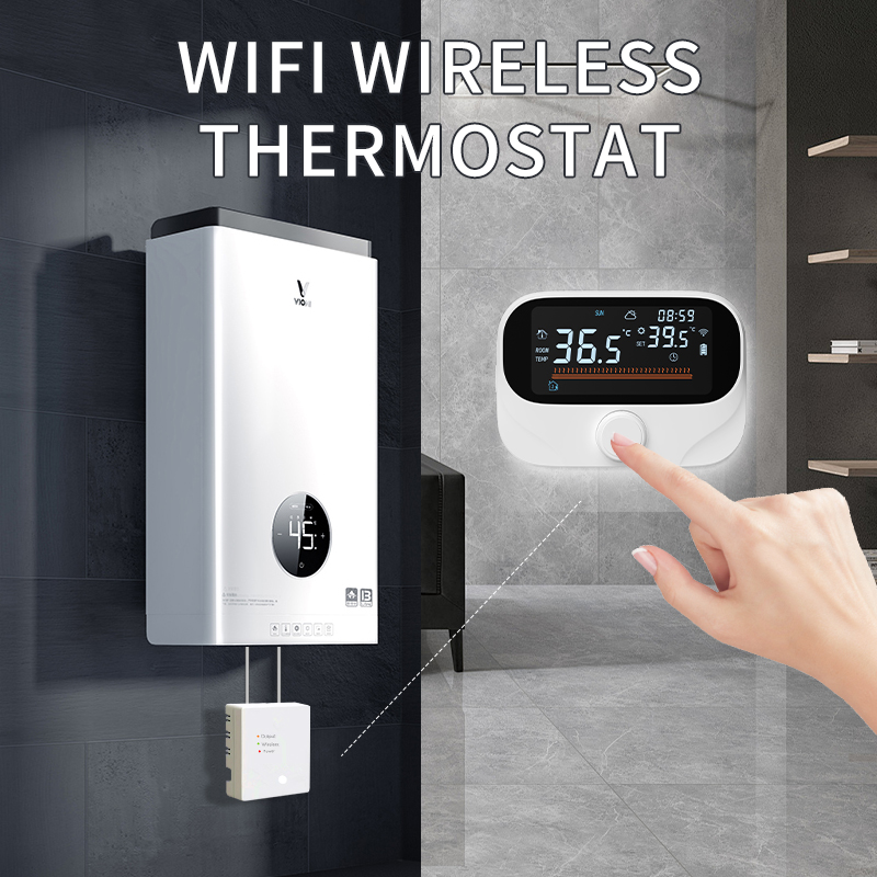 Thermostat thông minh Tuya kết nối Wi‑Fi, màn hình hiển thị có thể chuyển đổi giữa °C và °F