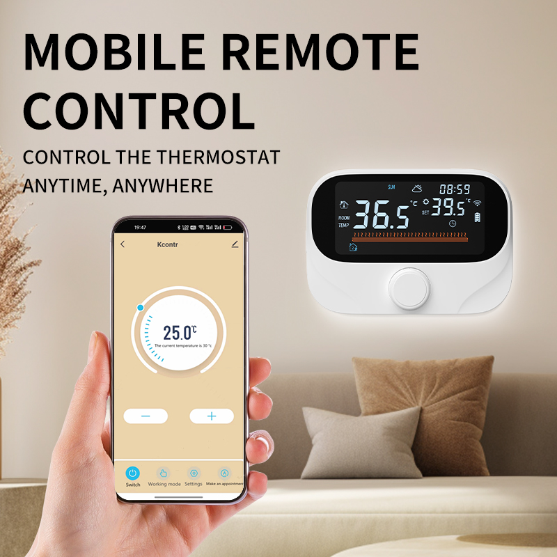 Thermostat thông minh Tuya kết nối Wi‑Fi, màn hình hiển thị có thể chuyển đổi giữa °C và °F